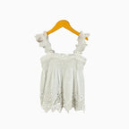Mayoral top bambina bianco con spalline arricciate e pizzo