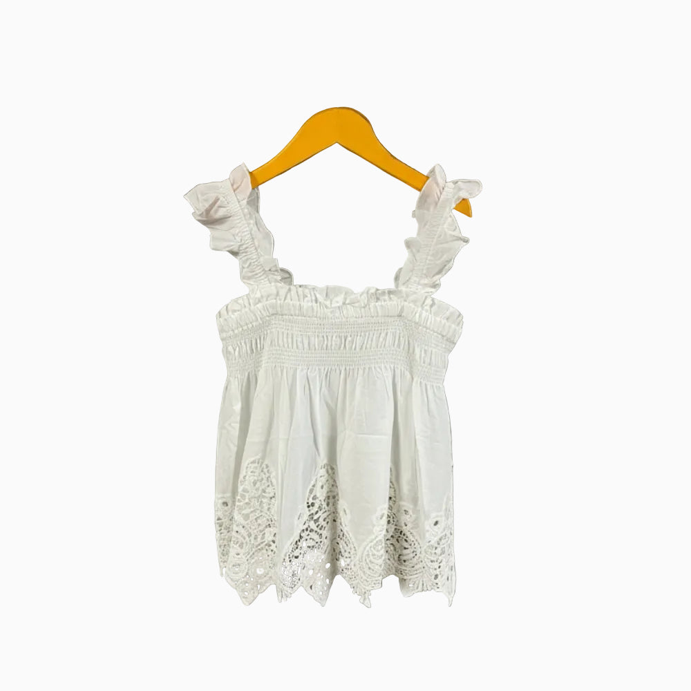 Mayoral top bambina bianco con spalline arricciate e pizzo
