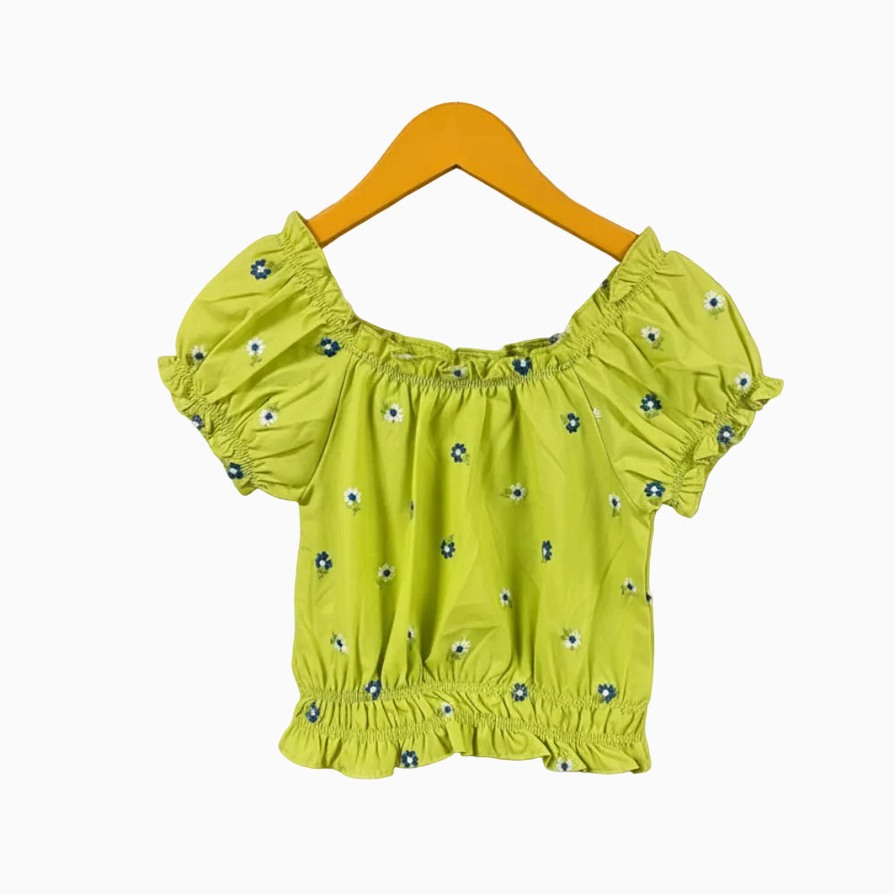 Mayoral top bambina verde con fiorellini ricamati - Abbigliamento bambini firmato | CDifferent Outlet