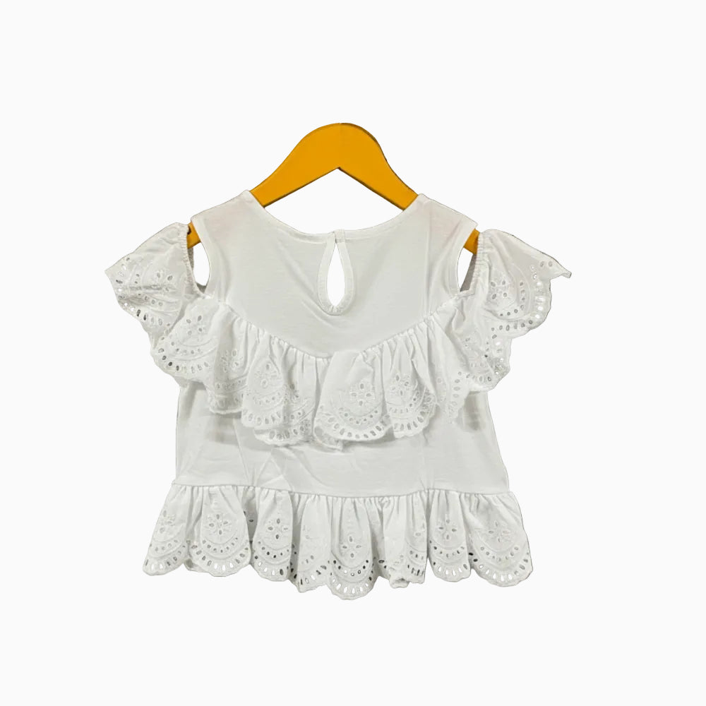 Mayoral top bianco bambina con balze in sangallo - Abbigliamento bambini firmato | CDifferent Outlet