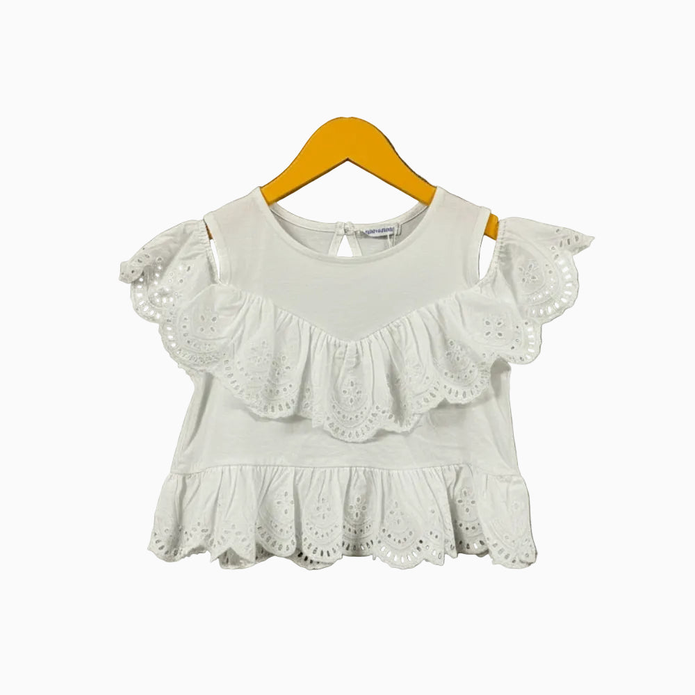 Mayoral top bianco bambina con balze in sangallo - Abbigliamento bambini firmato | CDifferent Outlet