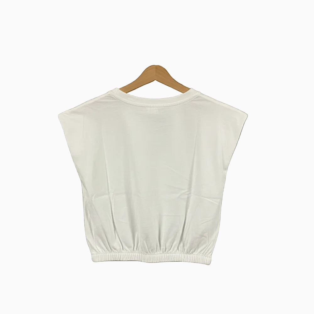 Please top bambina bianco con stampa floreale blu