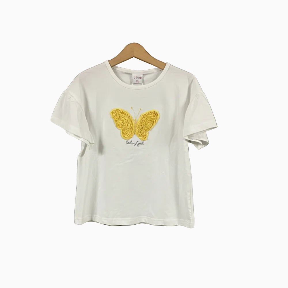 Ativo t-shirt manica corta bambina bianca con farfalla