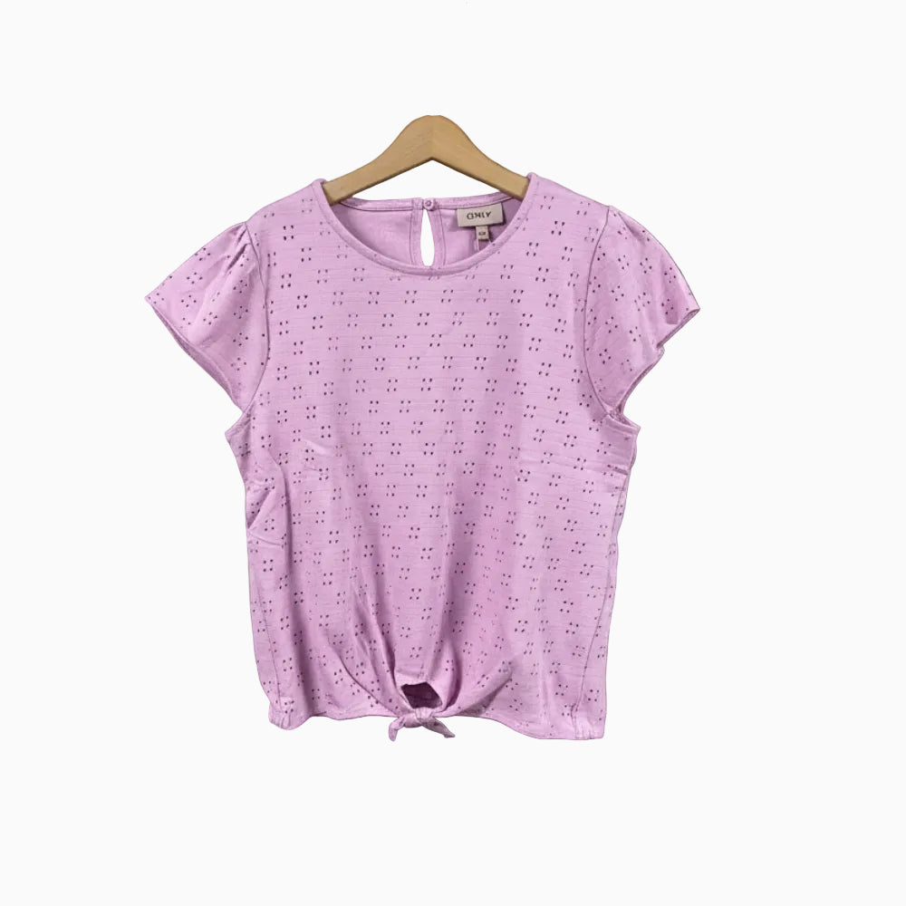 Only t-shirt bambina lilla traforata con nodo - Abbigliamento bambini firmato | CDifferent Outlet