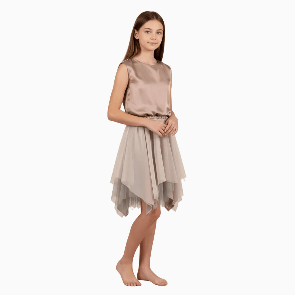 People vestito bambina rosa cipria con tulle - Abbigliamento bambini firmato | CDifferent Outlet