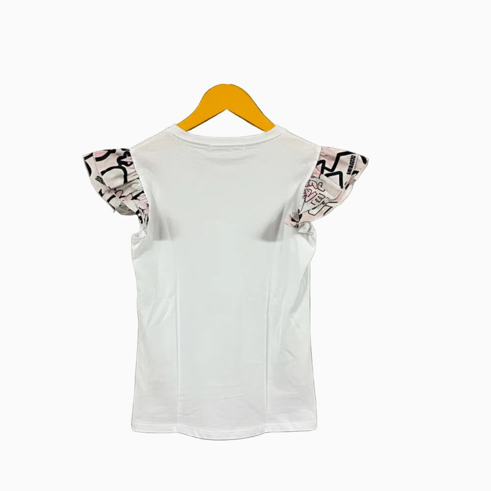 Mousse t-shirt manica corta a voulant bambina bianca - Abbigliamento bambini firmato | CDifferent Outlet