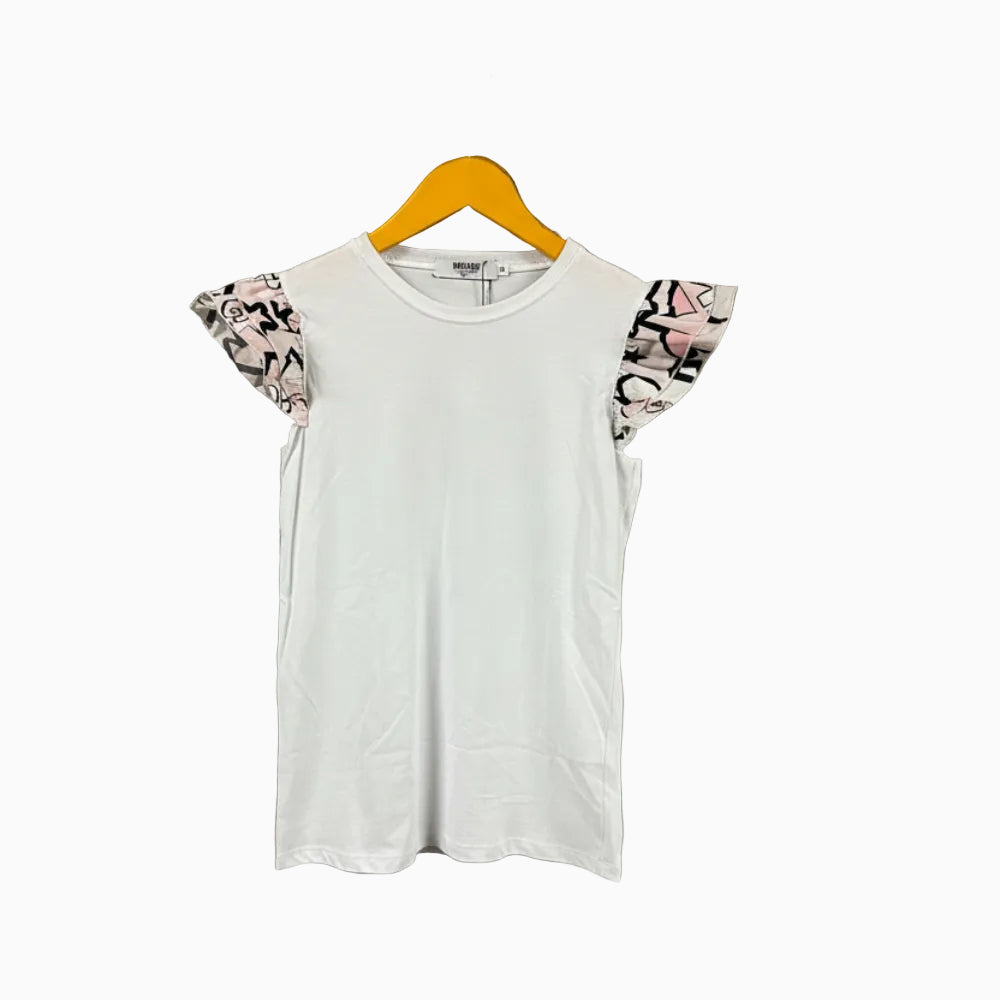 Mousse t-shirt manica corta a voulant bambina bianca - Abbigliamento bambini firmato | CDifferent Outlet