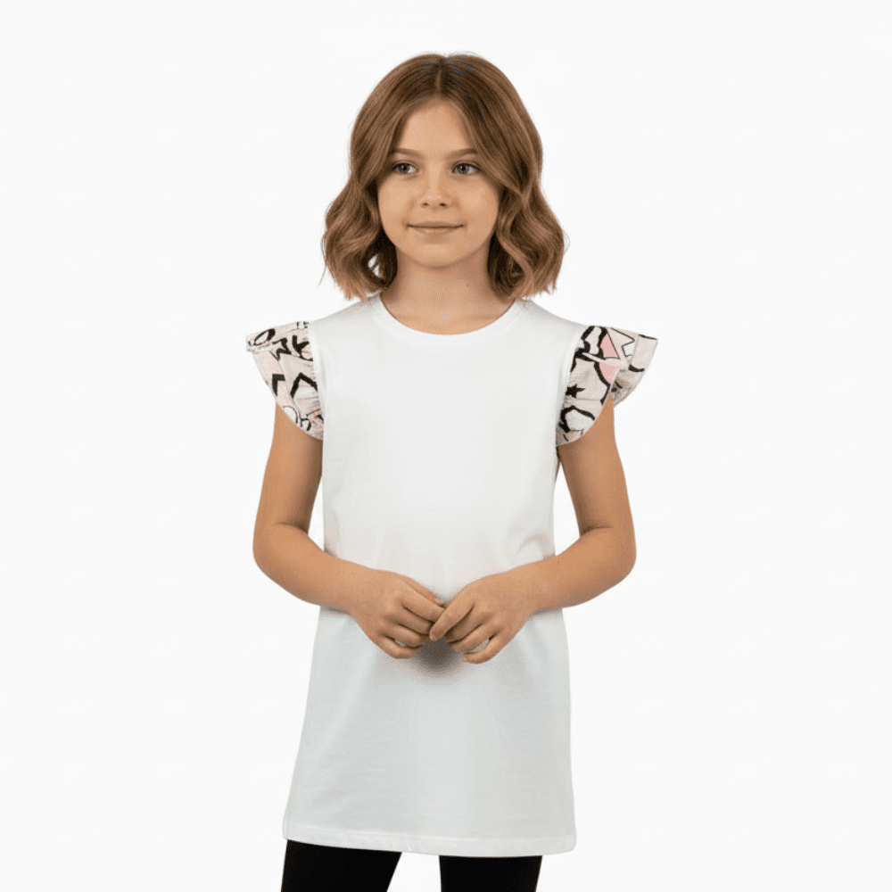 Mousse t-shirt manica corta a voulant bambina bianca - Abbigliamento bambini firmato | CDifferent Outlet