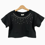 Trybeyond top manica corta bambina nero con perle