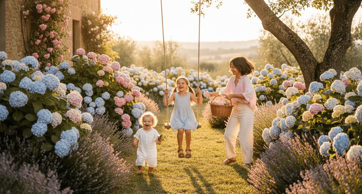 Bambini in abiti primavera estate in giardino italiano — collezione CDifferent Outlet